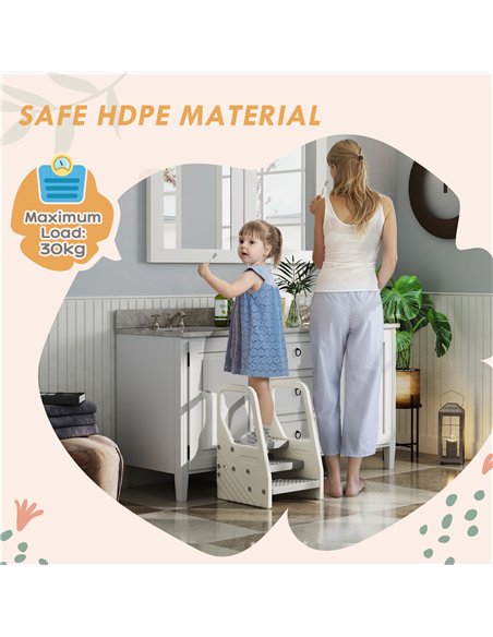 AIYAPLAY Adjustable 3 Step Toddler Tower with Handles, Non-slip Surface and Foot Pads, Grey