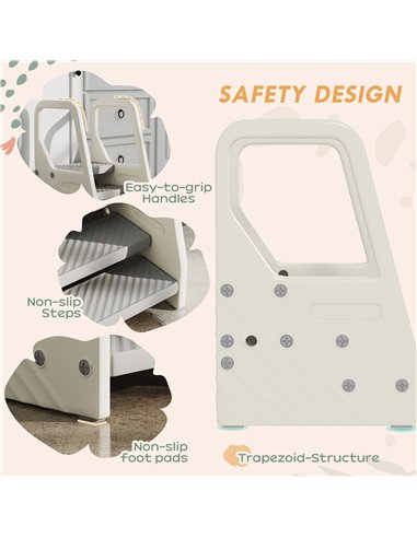 AIYAPLAY Adjustable 3 Step Toddler Tower with Handles, Non-slip Surface and Foot Pads, Grey