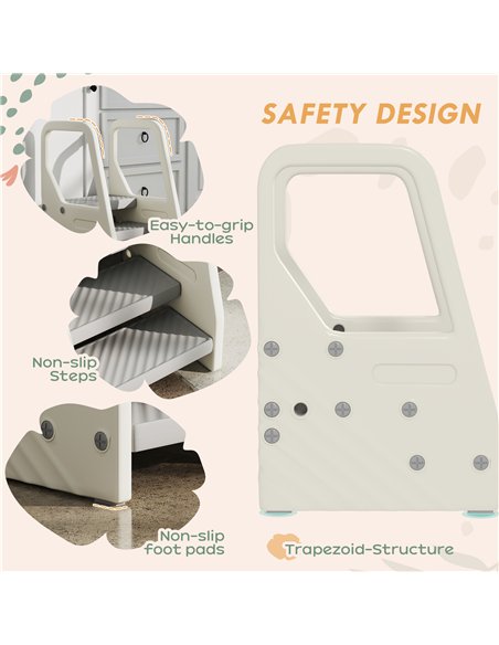 AIYAPLAY Adjustable 3 Step Toddler Tower with Handles, Non-slip Surface and Foot Pads, Grey