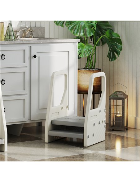 AIYAPLAY Adjustable 3 Step Toddler Tower with Handles, Non-slip Surface and Foot Pads, Grey