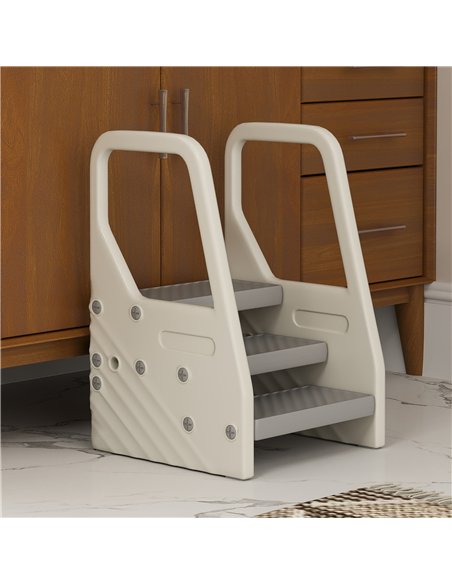 AIYAPLAY Adjustable 3 Step Toddler Tower with Handles, Non-slip Surface and Foot Pads, Grey