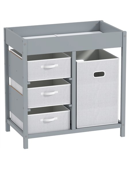 AIYAPLAY Baby Changing Unit with 4 Storage Drawers, Mat for Bedroom Nursery, 84 x 84.5 cm, Grey