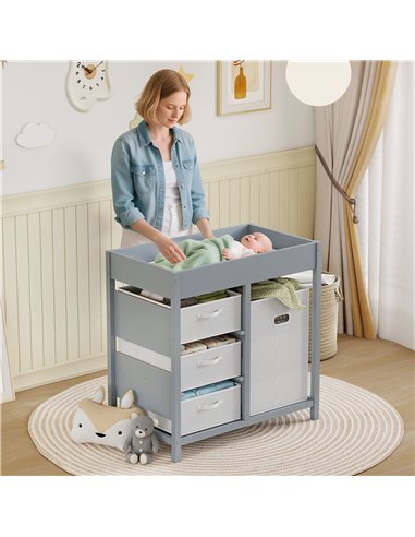 AIYAPLAY Baby Changing Unit with 4 Storage Drawers, Mat for Bedroom Nursery, 84 x 84.5 cm, Grey