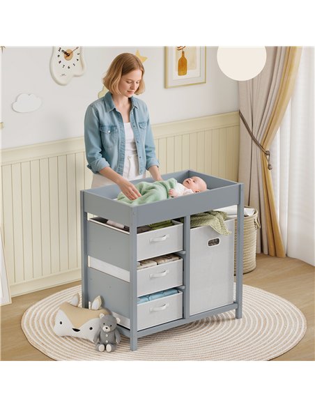 AIYAPLAY Baby Changing Unit with 4 Storage Drawers, Mat for Bedroom Nursery, 84 x 84.5 cm, Grey