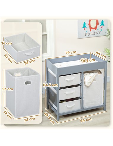 AIYAPLAY Baby Changing Unit with 4 Storage Drawers, Mat for Bedroom Nursery, 84 x 84.5 cm, Grey