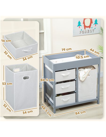 AIYAPLAY Baby Changing Unit with 4 Storage Drawers, Mat for Bedroom Nursery, 84 x 84.5 cm, Grey