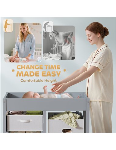AIYAPLAY Baby Changing Unit with 4 Storage Drawers, Mat for Bedroom Nursery, 84 x 84.5 cm, Grey