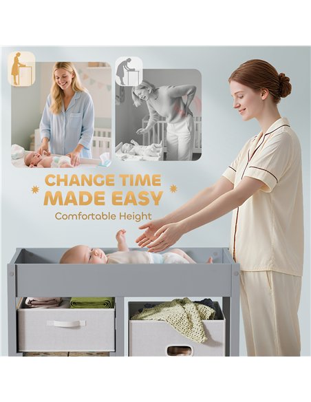 AIYAPLAY Baby Changing Unit with 4 Storage Drawers, Mat for Bedroom Nursery, 84 x 84.5 cm, Grey