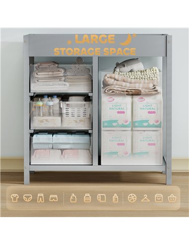 AIYAPLAY Baby Changing Unit with 4 Storage Drawers, Mat for Bedroom Nursery, 84 x 84.5 cm, Grey