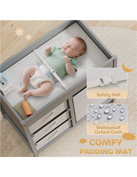 AIYAPLAY Baby Changing Unit with 4 Storage Drawers, Mat for Bedroom Nursery, 84 x 84.5 cm, Grey