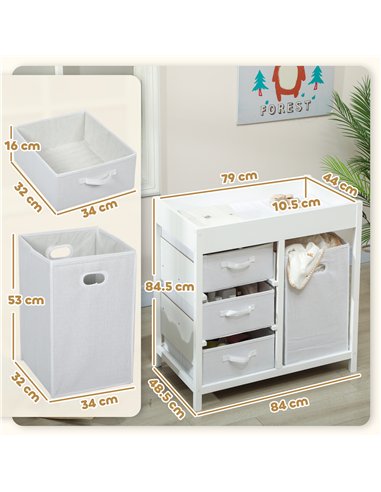 AIYAPLAY Baby Changing Unit with 4 Storage Drawers, Mat for Bedroom Nursery, 84 x 84.5 cm, White