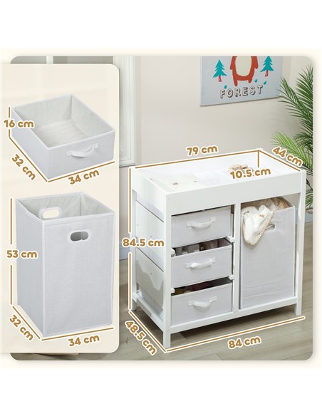 AIYAPLAY Baby Changing Unit with 4 Storage Drawers, Mat for Bedroom Nursery, 84 x 84.5 cm, White