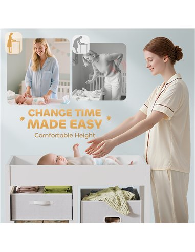 AIYAPLAY Baby Changing Unit with 4 Storage Drawers, Mat for Bedroom Nursery, 84 x 84.5 cm, White
