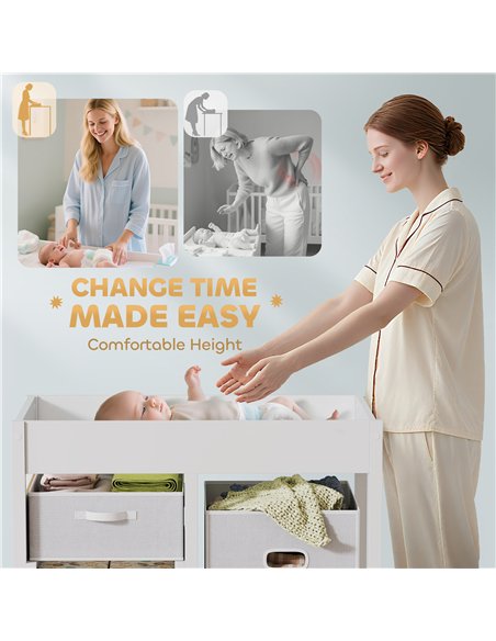 AIYAPLAY Baby Changing Unit with 4 Storage Drawers, Mat for Bedroom Nursery, 84 x 84.5 cm, White