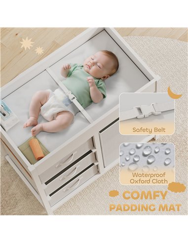 AIYAPLAY Baby Changing Unit with 4 Storage Drawers, Mat for Bedroom Nursery, 84 x 84.5 cm, White