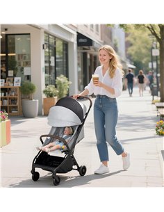AIYAPLAY Foldable Baby Stroller with Adjustable Seat, 5-Point Harness, Canopy, Basket, 6.3kg Lightweight & Compact, Light Grey 2