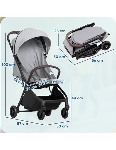 AIYAPLAY Foldable Baby Stroller with Adjustable Seat, 5-Point Harness, Canopy, Basket, 6.3kg Lightweight & Compact, Light Grey