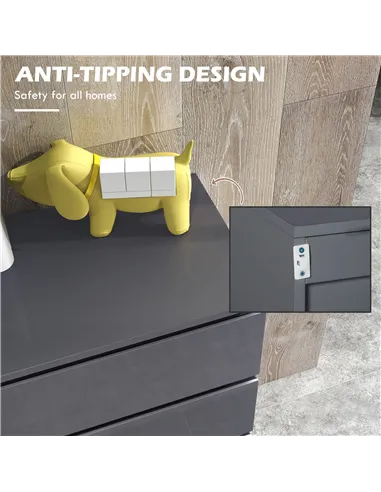 HOMCOM 5-Drawer Modern Dresser, High Gloss Storage Drawer Unit for Bedroom, Grey