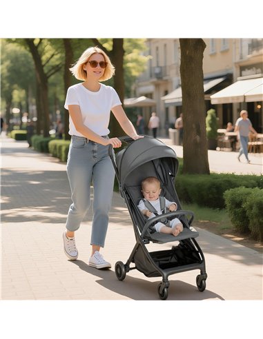 AIYAPLAY Foldable Baby Stroller with Adjustable Seat, 5-Point Harness, Canopy, Basket, 6.3kg Lightweight & Compact, Dark Grey