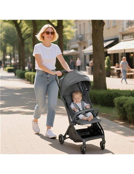 AIYAPLAY Foldable Baby Stroller with Adjustable Seat, 5-Point Harness, Canopy, Basket, 6.3kg Lightweight & Compact, Dark Grey