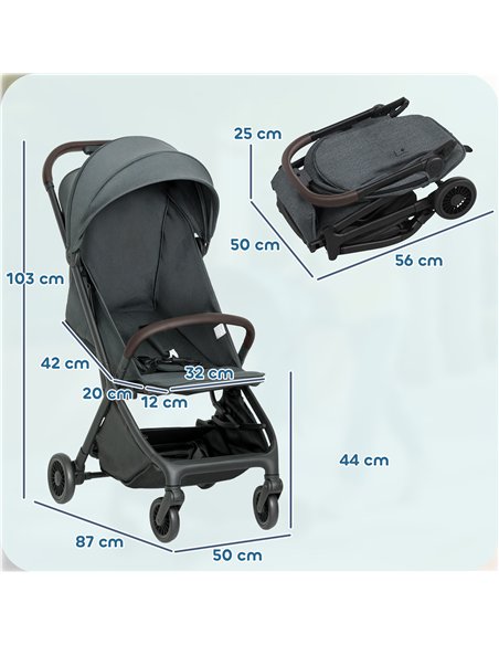 AIYAPLAY Foldable Baby Stroller with Adjustable Seat, 5-Point Harness, Canopy, Basket, 6.3kg Lightweight & Compact, Dark Grey
