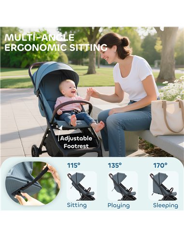 AIYAPLAY Foldable Baby Stroller with Adjustable Seat, 5-Point Harness, Canopy, Basket, 6.3kg Lightweight & Compact, Dark Grey