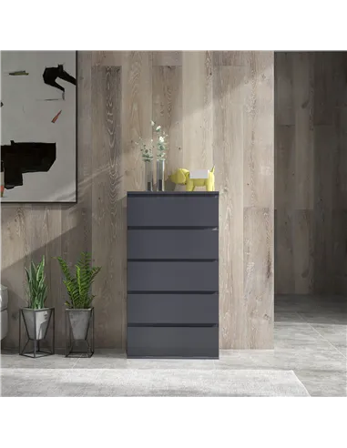 HOMCOM 5-Drawer Modern Dresser, High Gloss Storage Drawer Unit for Bedroom, Grey