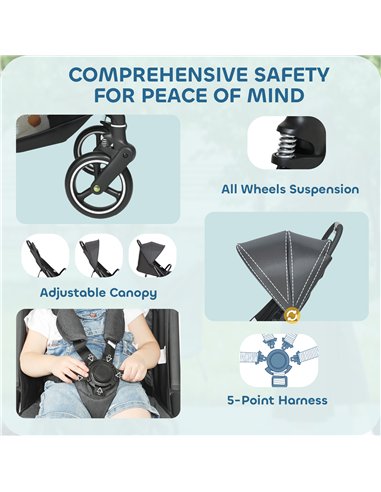 AIYAPLAY Travel Stroller, Lightweight Pushchair, Compact Buggy with Canopy, Basket and Multi-Position Recline, Dark Grey