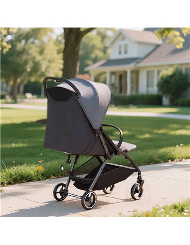 AIYAPLAY Travel Stroller, Lightweight Pushchair, Compact Buggy with Canopy, Basket and Multi-Position Recline, Dark Grey