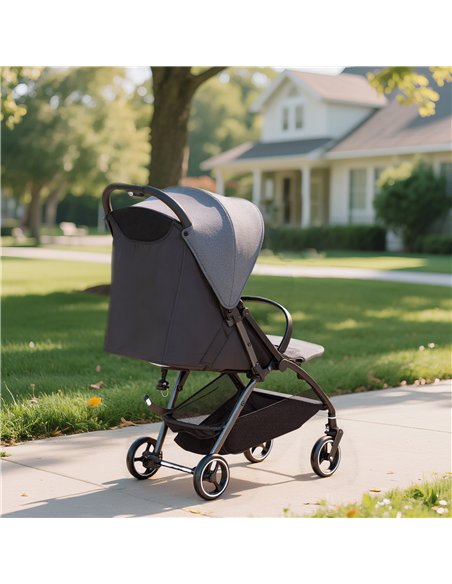 AIYAPLAY Travel Stroller, Lightweight Pushchair, Compact Buggy with Canopy, Basket and Multi-Position Recline, Dark Grey