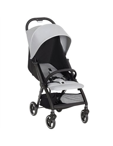 AIYAPLAY Travel Stroller, Lightweight Pushchair, Compact Buggy with Canopy, Basket and Multi-Position Recline, Light Grey