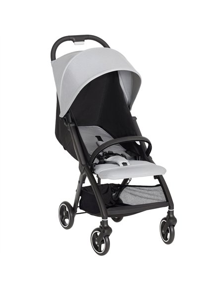 AIYAPLAY Travel Stroller, Lightweight Pushchair, Compact Buggy with Canopy, Basket and Multi-Position Recline, Light Grey