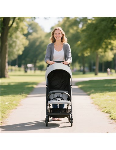 AIYAPLAY Travel Stroller, Lightweight Pushchair, Compact Buggy with Canopy, Basket and Multi-Position Recline, Light Grey