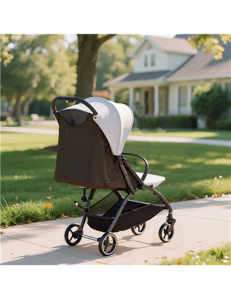 AIYAPLAY Travel Stroller, Lightweight Pushchair, Compact Buggy with Canopy, Basket and Multi-Position Recline, Light Grey