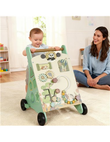 AIYAPLAY Wooden Baby Walker, Push Along Walker Toys with Speed Control, Xylophone, gears and Bead Maze, Green