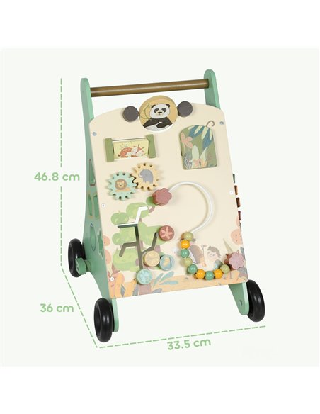 AIYAPLAY Wooden Baby Walker, Push Along Walker Toys with Speed Control, Xylophone, gears and Bead Maze, Green