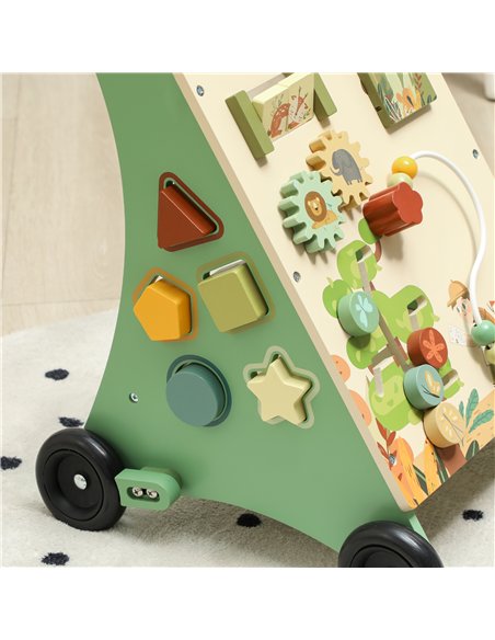 AIYAPLAY Wooden Baby Walker, Push Along Walker Toys with Speed Control, Xylophone, gears and Bead Maze, Green