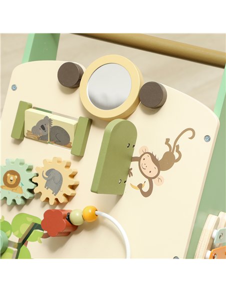 AIYAPLAY Wooden Baby Walker, Push Along Walker Toys with Speed Control, Xylophone, gears and Bead Maze, Green