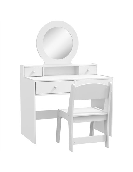 AIYAPLAY Kids Dressing Table Set Kids Make up Table with Stool and Mirror, Storage Drawers, Gift for Aged 3-8