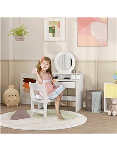 AIYAPLAY Kids Dressing Table Set Kids Make up Table with Stool and Mirror, Storage Drawers, Gift for Aged 3-8 2