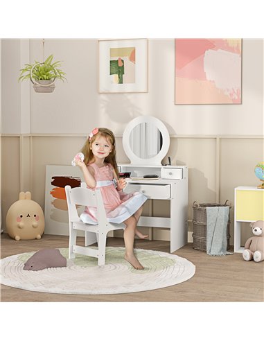 AIYAPLAY Kids Dressing Table Set Kids Make up Table with Stool and Mirror, Storage Drawers, Gift for Aged 3-8