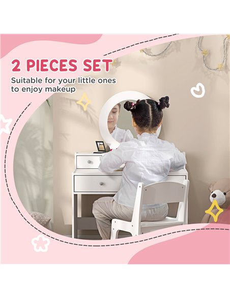 AIYAPLAY Kids Dressing Table Set Kids Make up Table with Stool and Mirror, Storage Drawers, Gift for Aged 3-8