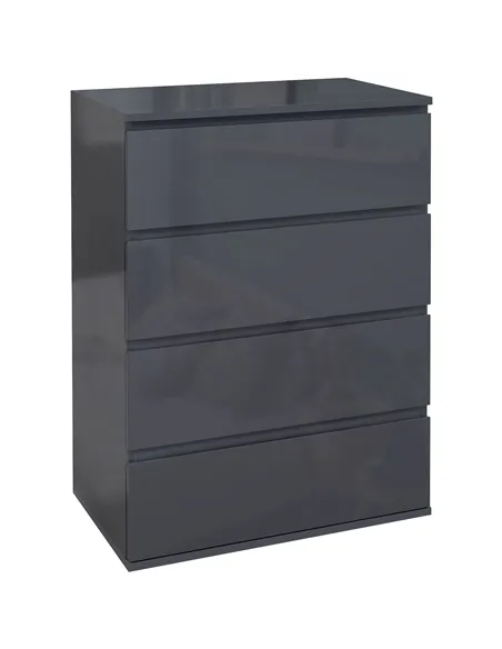 HOMCOM High Gloss Chest of Drawers, 4-Drawer Storage Cabinets, Modern Dresser for Bedroom, Grey