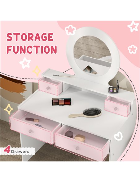 AIYAPLAY Kids Dressing Table Set Kids Make up Table with Stool and Mirror, Storage Drawers, Gift for Aged 3-8