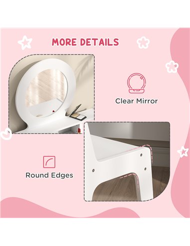 AIYAPLAY Kids Dressing Table Set Kids Make up Table with Stool and Mirror, Storage Drawers, Gift for Aged 3-8