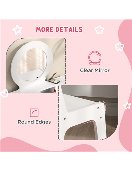 AIYAPLAY Kids Dressing Table Set Kids Make up Table with Stool and Mirror, Storage Drawers, Gift for Aged 3-8