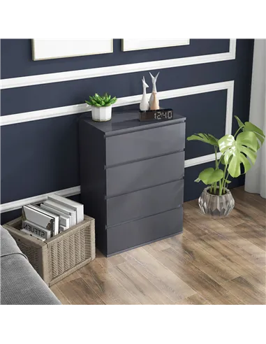 HOMCOM High Gloss Chest of Drawers, 4-Drawer Storage Cabinets, Modern Dresser for Bedroom, Grey