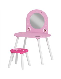 AIYAPLAY Kids Dressing Table with Mirror and Stool, Girls Vanity Set for Kids Room, Bedroom, Nursery, for Ages 3–6 Years, Pink
