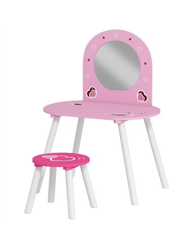 AIYAPLAY Kids Dressing Table with Mirror and Stool, Girls Vanity Set for Kids Room, Bedroom, Nursery, for Ages 3–6 Years, Pink