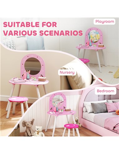 AIYAPLAY Kids Dressing Table with Mirror and Stool, Girls Vanity Set for Kids Room, Bedroom, Nursery, for Ages 3–6 Years, Pink
